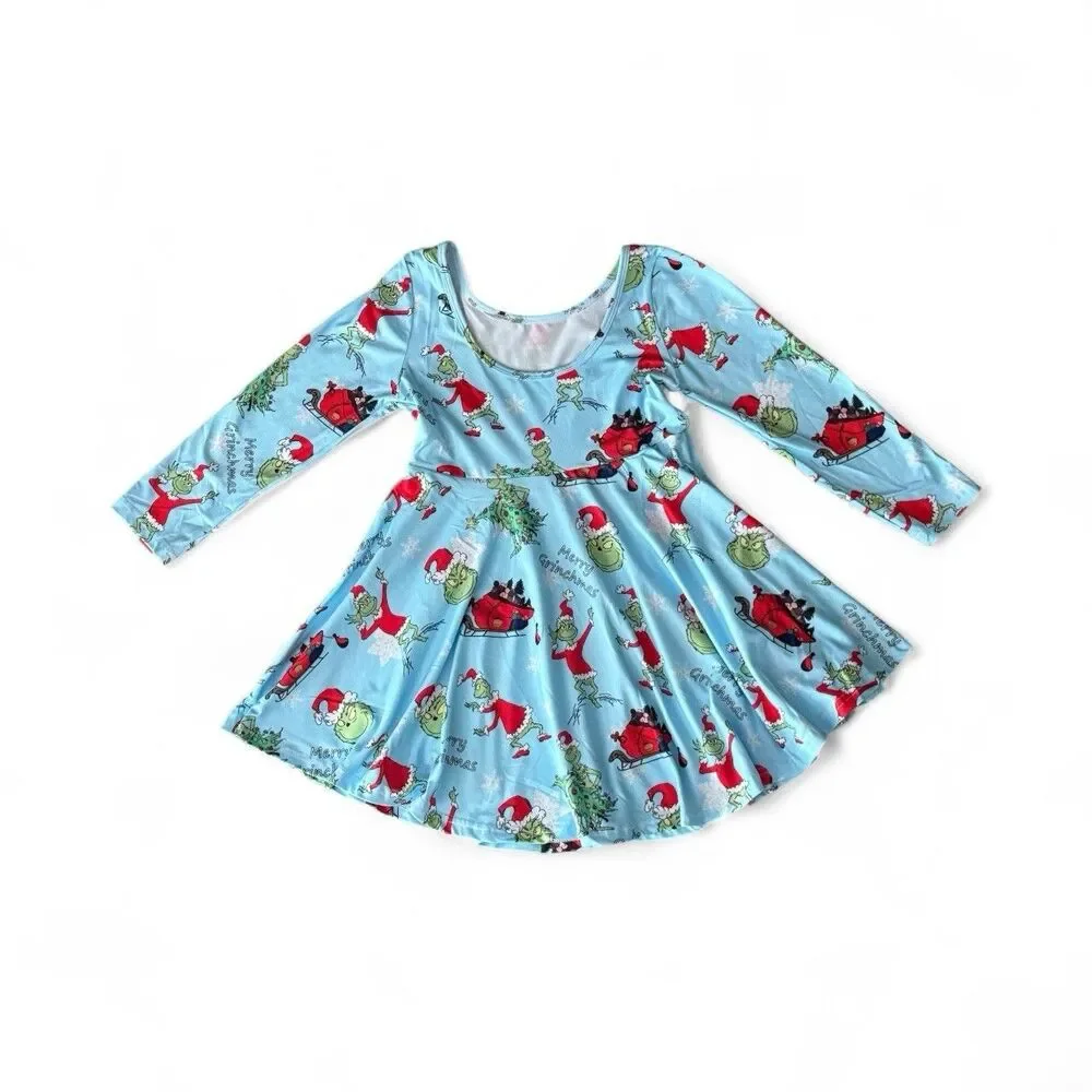 NEW Boutique Dr Seuss Grinch who stole Christmas Girls Long‎ Sleeve Dress 10-12